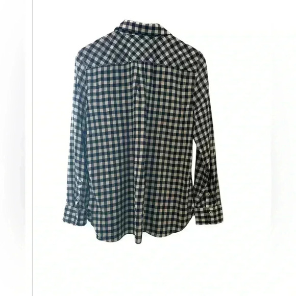 Talbots Womens Navy/White Gingham Button Down with Floral accents. Size Medium - Picture 4 of 7